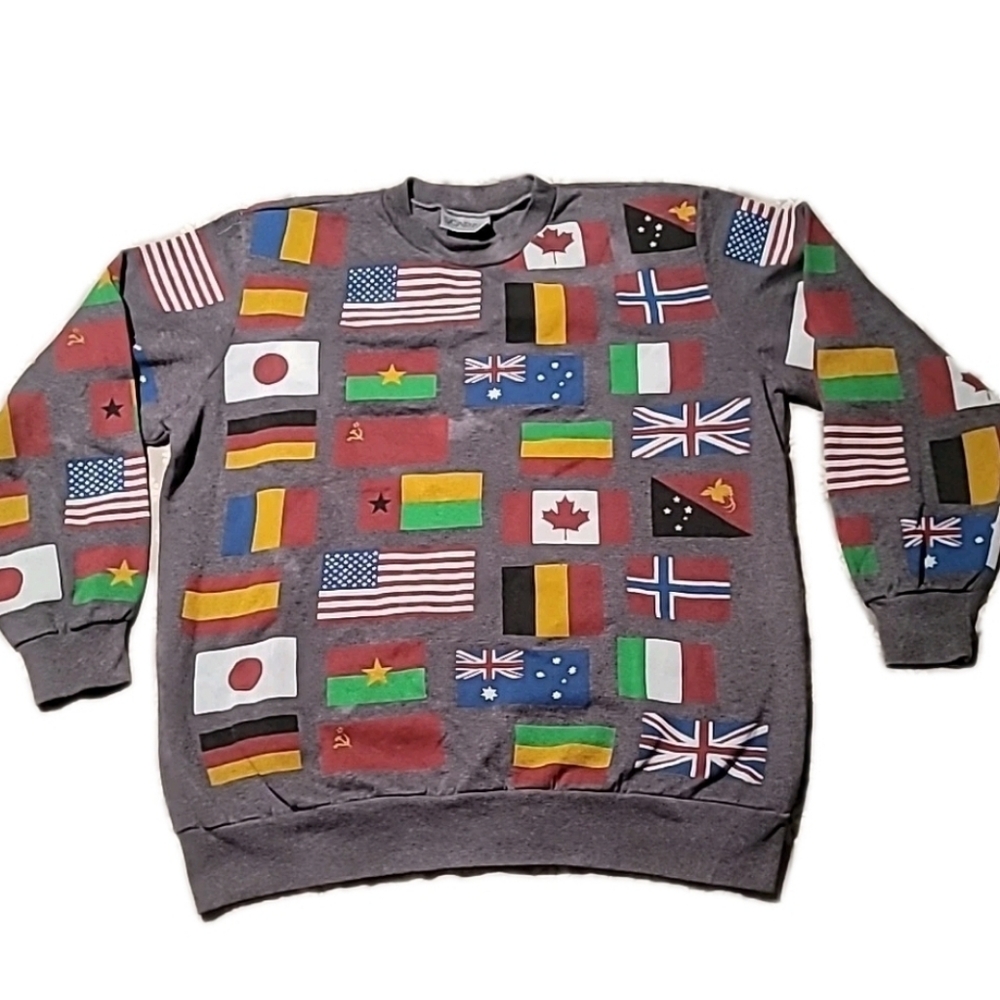 Vintage 80s Scarab AOP Flag Crewneck Sweatshirt